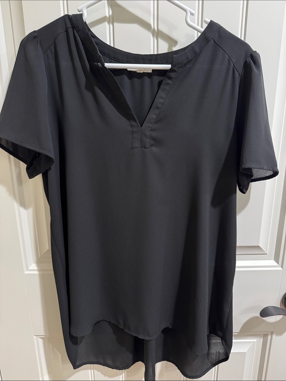 Pleione Black V-Neck Short Sleeve Blouse